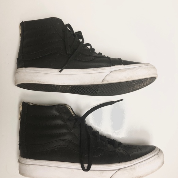 Vans SK8-HI Slim zip: Black leather w/gold zip - Picture 8 of 9